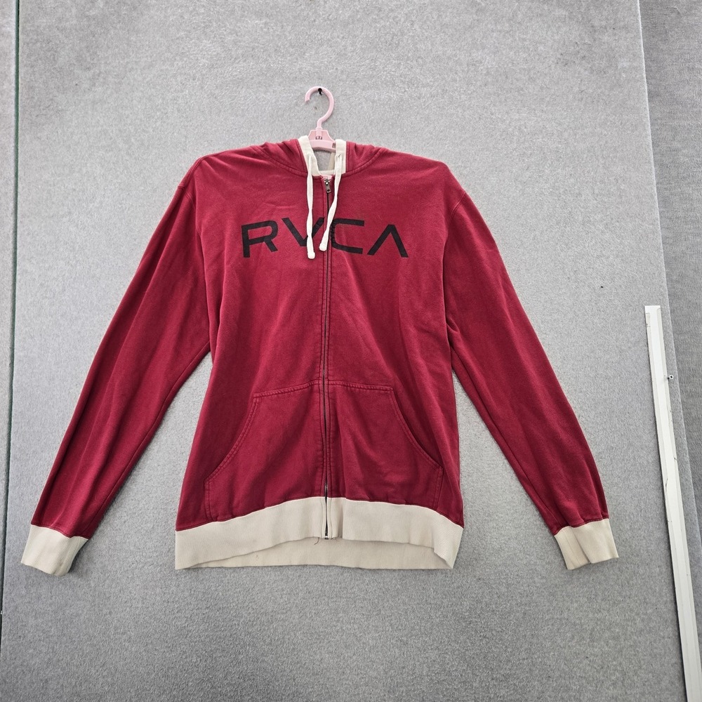 RVCA Men Hoodie XL Red Fleece‎ Activewear Logo Zipper Long Sleeve